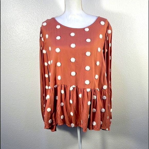 Perch by Blu Pepper Dresses & Skirts - NWT Perch  Tunic Polka Dot Long Sleeve Round Neck Orange Size 2XL